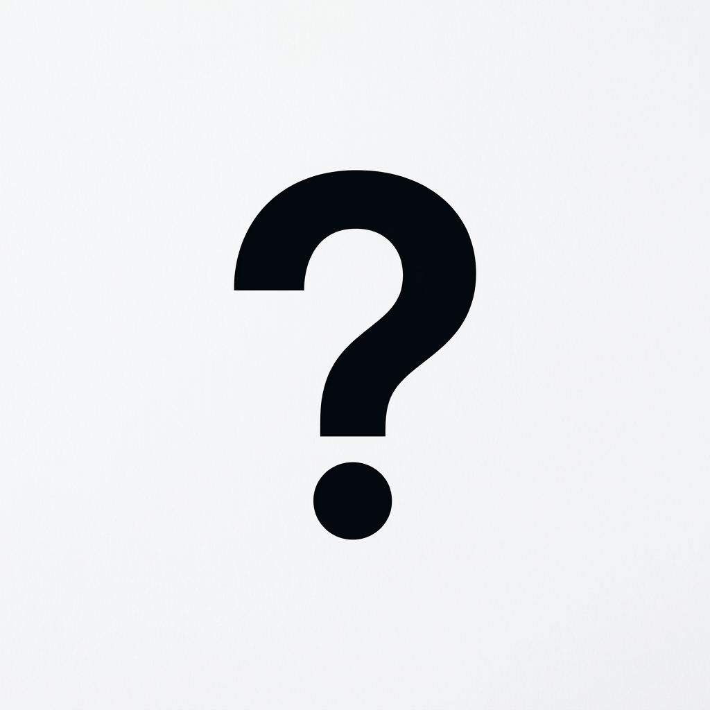 Black question mark symbol centered on white background